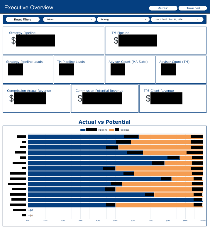 executive overview for client revenue tracker